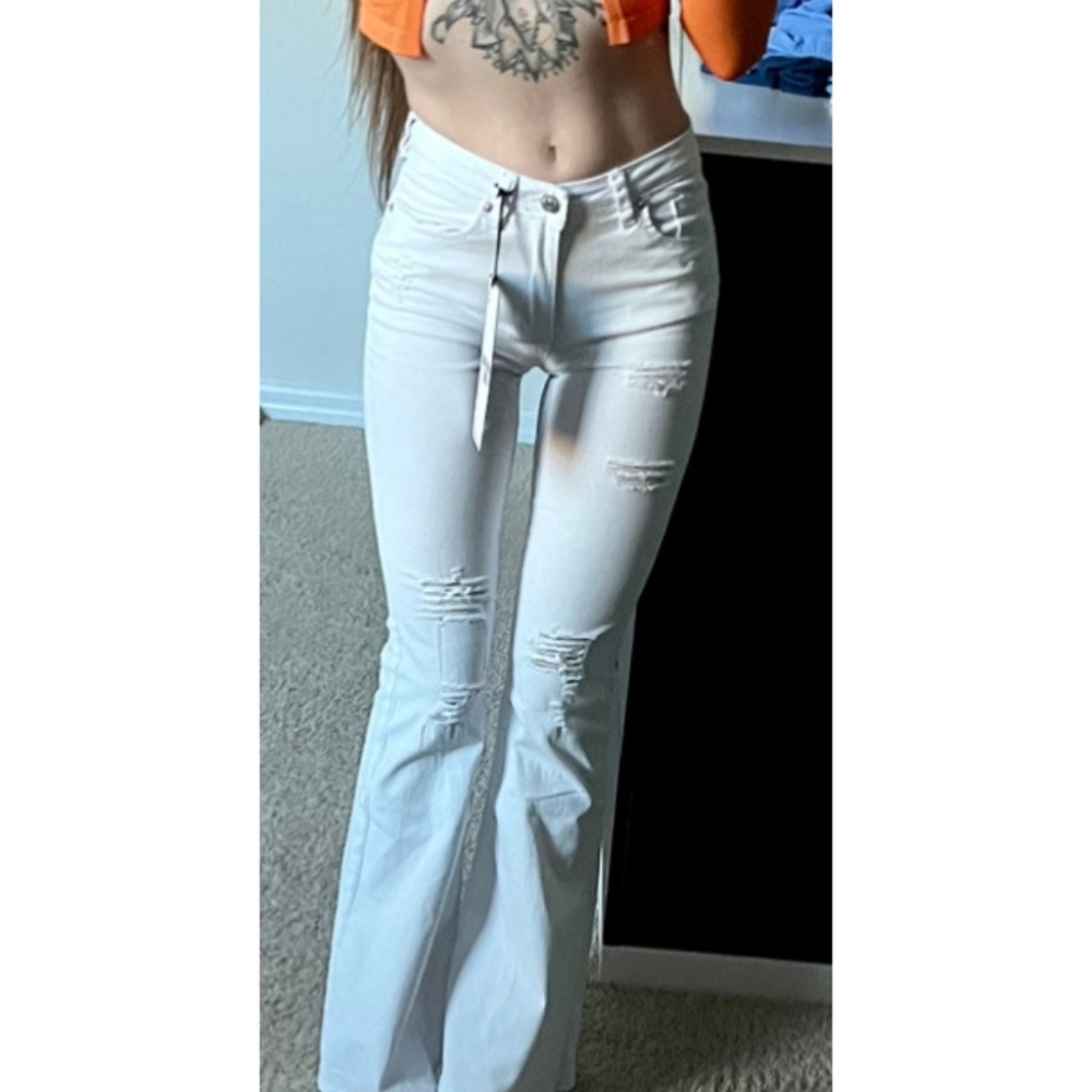 Harper Heritage High Rise Destructed White Flare Jeans (Francesca's Collections)